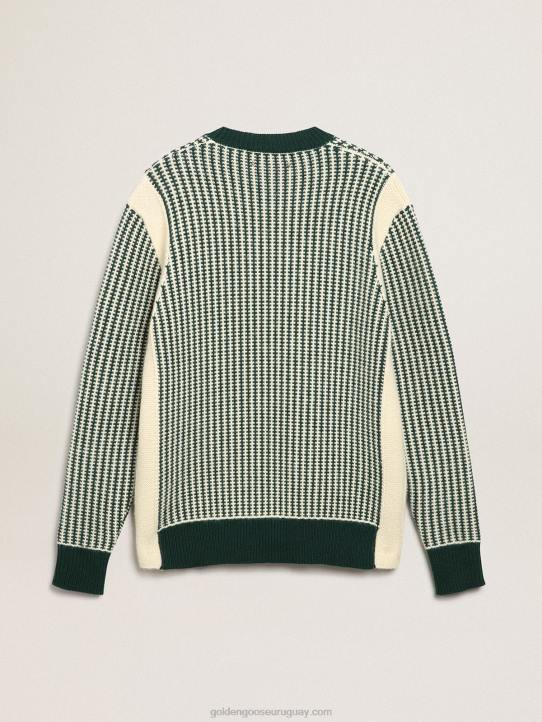 hombres Jersey de cuello redondo de la colección Journey en lana bicolor blanca y verde.Golden Goose 02H6749