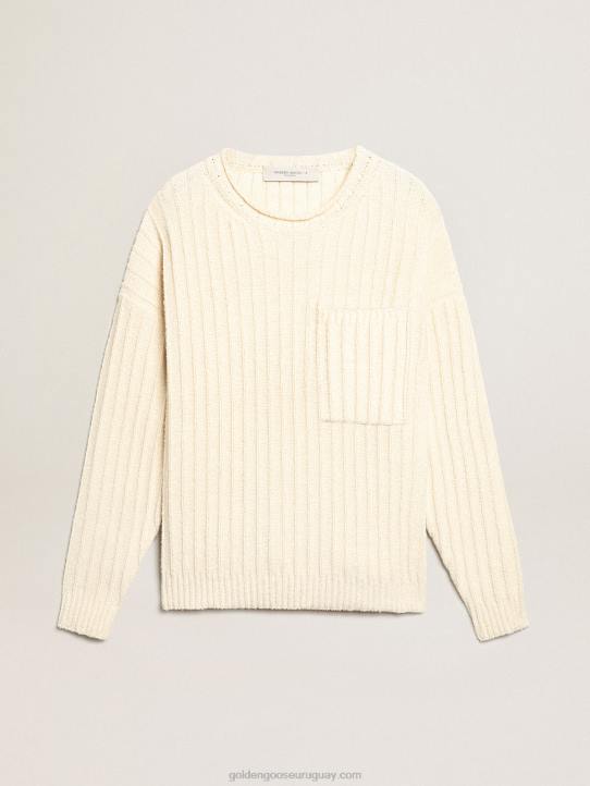 hombres Jersey de cuello redondo en hilo de mezcla de algodón color papiroGolden Goose 02H6792