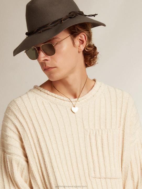 hombres Jersey de cuello redondo en hilo de mezcla de algodón color papiroGolden Goose 02H6792