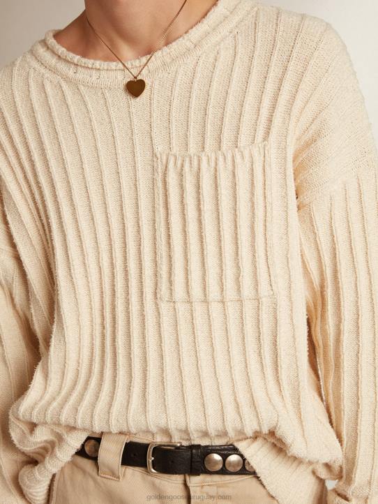 hombres Jersey de cuello redondo en hilo de mezcla de algodón color papiroGolden Goose 02H6792