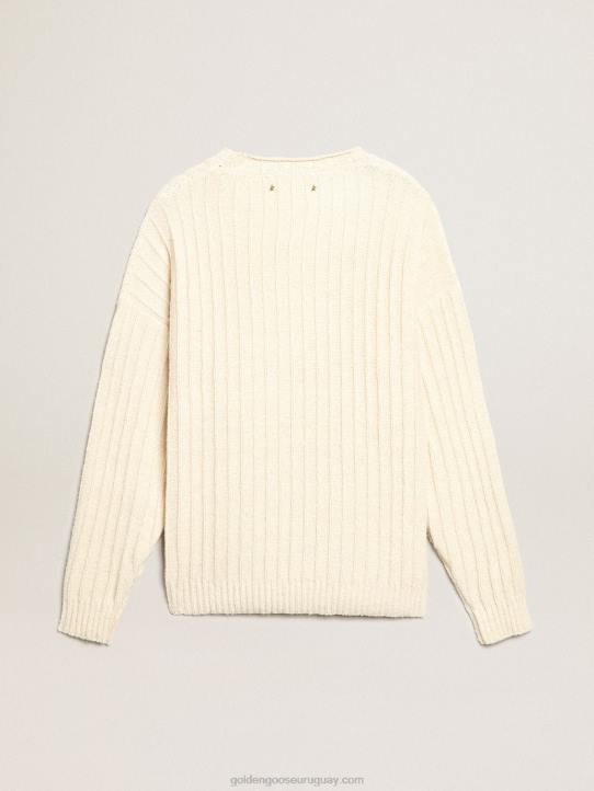 hombres Jersey de cuello redondo en hilo de mezcla de algodón color papiroGolden Goose 02H6792