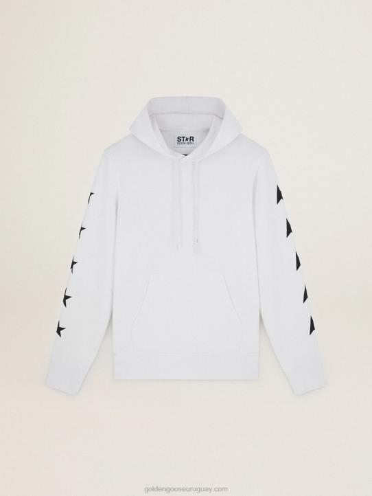 hombres Sudadera con capucha de la colección star de alighiero en blanco vintage con estrellas negras en contrasteGolden Goose 02H6810