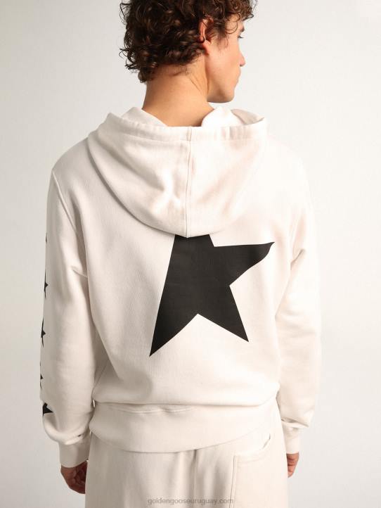 hombres Sudadera con capucha de la colección star de alighiero en blanco vintage con estrellas negras en contrasteGolden Goose 02H6810