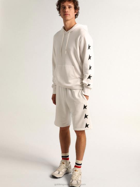 hombres Sudadera con capucha de la colección star de alighiero en blanco vintage con estrellas negras en contrasteGolden Goose 02H6810
