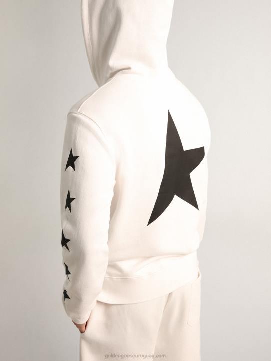 hombres Sudadera con capucha de la colección star de alighiero en blanco vintage con estrellas negras en contrasteGolden Goose 02H6810