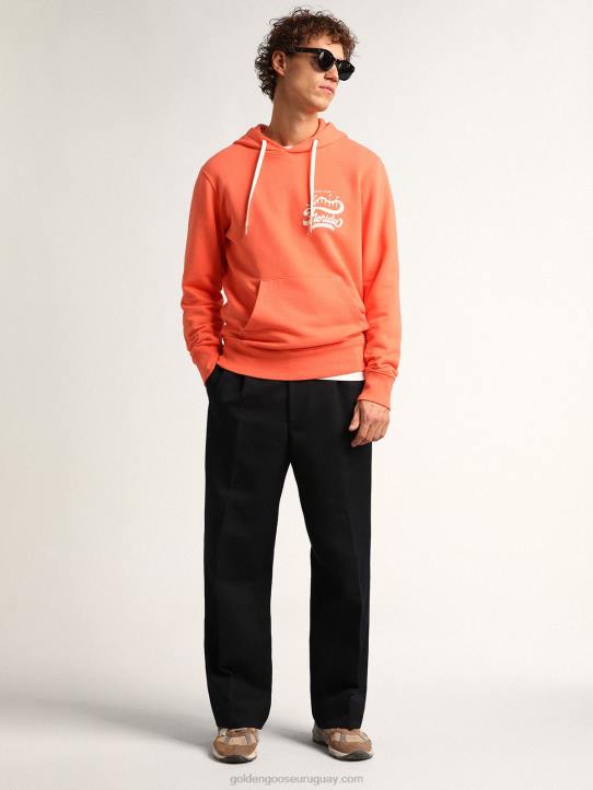 hombres Sudadera de la colección Journey en color coral con doble estampado en blanco en la espalda.Golden Goose 02H6765