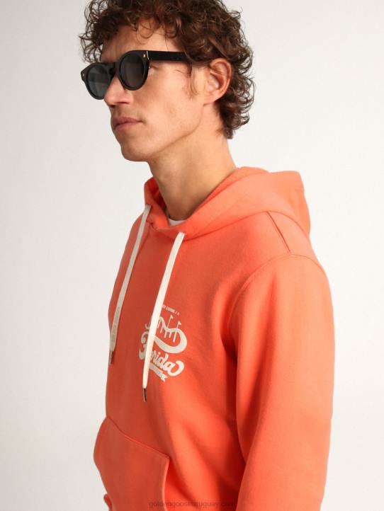hombres Sudadera de la colección Journey en color coral con doble estampado en blanco en la espalda.Golden Goose 02H6765