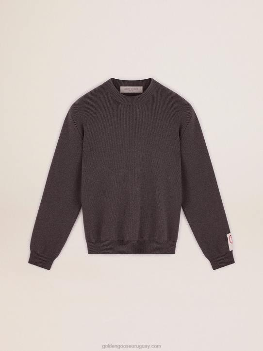 hombres jersey de cuello redondo de algodón gris oscuro con logo en la espaldaGolden Goose 02H6719