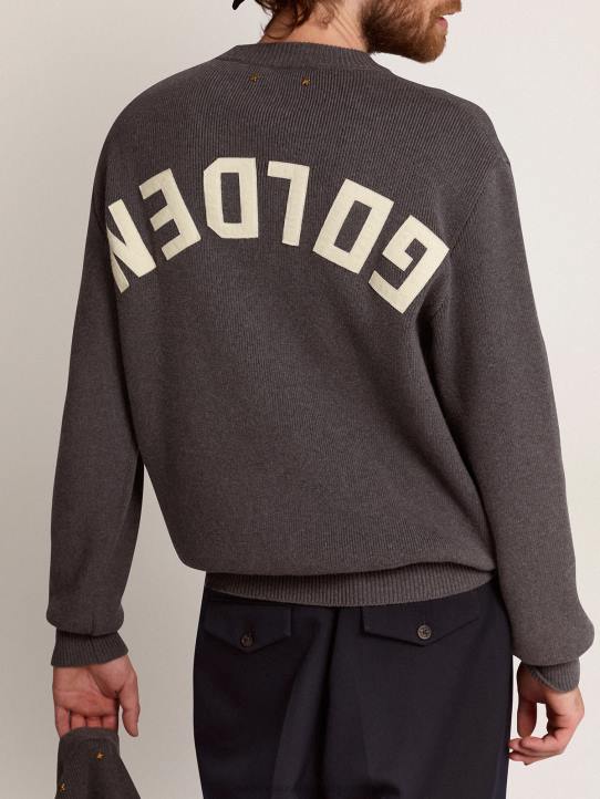 hombres jersey de cuello redondo de algodón gris oscuro con logo en la espaldaGolden Goose 02H6719