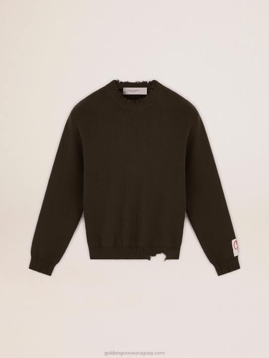 hombres jersey de cuello redondo de algodón verde militarGolden Goose 02H6727