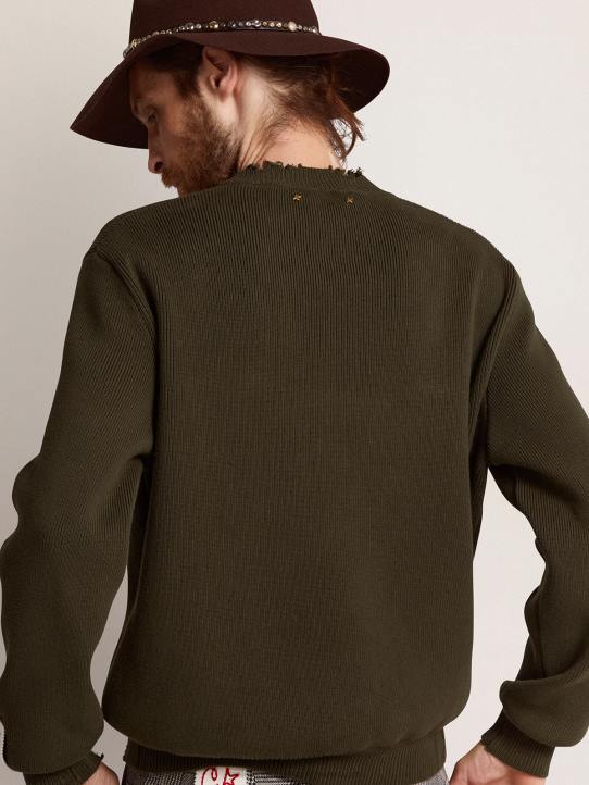 hombres jersey de cuello redondo de algodón verde militarGolden Goose 02H6727