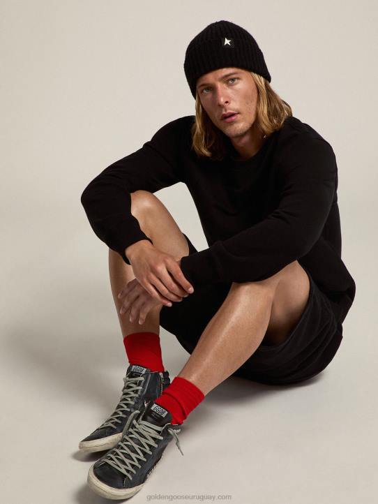 hombres sudadera archibald star collection negra con estrella tono sobre tono en la parte delanteraGolden Goose 02H6709