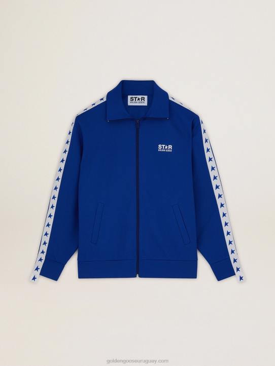 hombres sudadera azul con cremallera y franja blanca y estrellas a contrasteGolden Goose 02H6735
