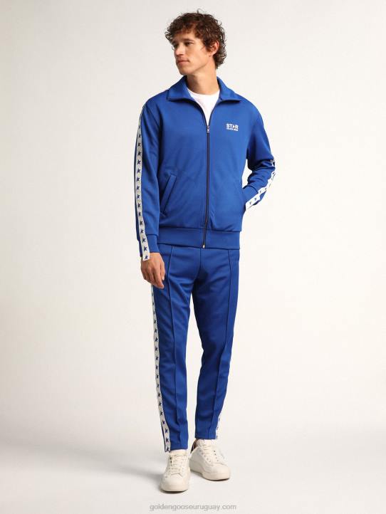 hombres sudadera azul con cremallera y franja blanca y estrellas a contrasteGolden Goose 02H6735