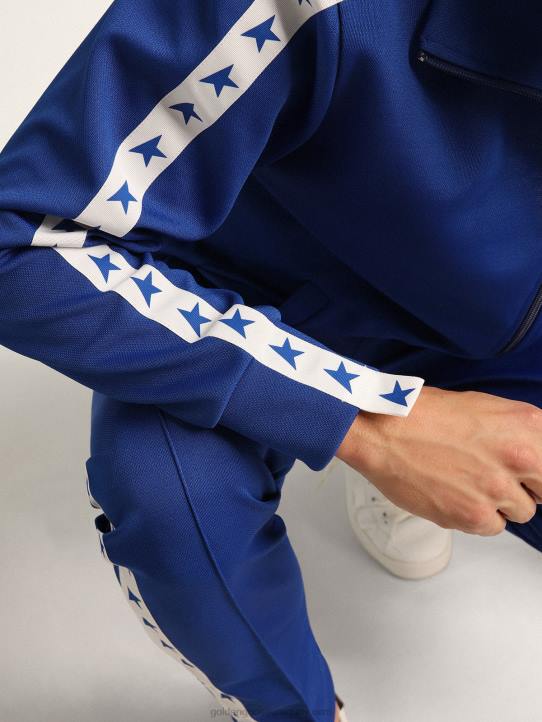 hombres sudadera azul con cremallera y franja blanca y estrellas a contrasteGolden Goose 02H6735