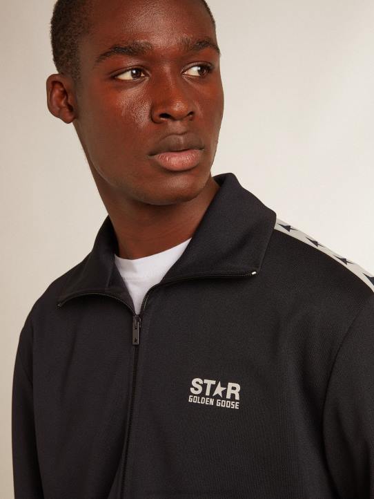 hombres sudadera azul oscuro con franja blanca y estrellas azules a contrasteGolden Goose 02H6698