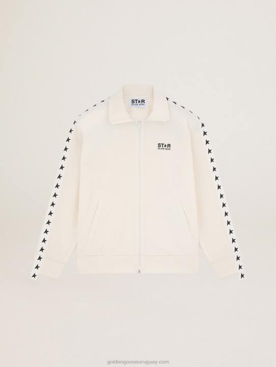 hombres sudadera blanca con cremallera, franja blanca y estrellas negrasGolden Goose 02H6762