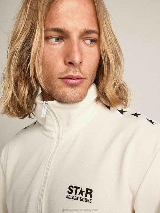 hombres sudadera blanca con cremallera, franja blanca y estrellas negrasGolden Goose 02H6762