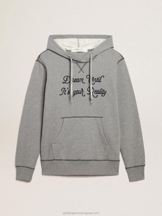hombres sudadera de algodón gris jaspeado con capuchaGolden Goose 02H6819