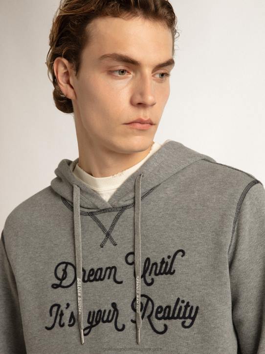 hombres sudadera de algodón gris jaspeado con capuchaGolden Goose 02H6819