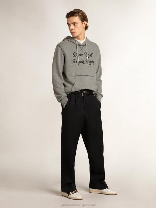 hombres sudadera de algodón gris jaspeado con capuchaGolden Goose 02H6819