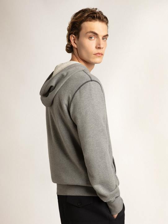 hombres sudadera de algodón gris jaspeado con capuchaGolden Goose 02H6819
