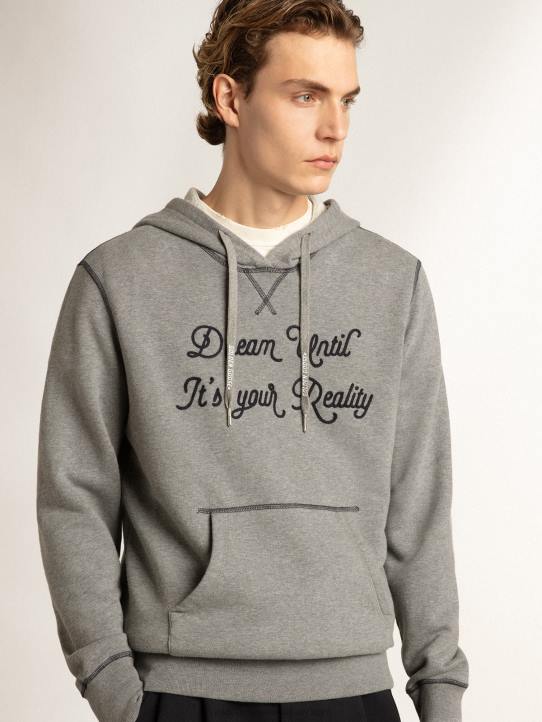 hombres sudadera de algodón gris jaspeado con capuchaGolden Goose 02H6819
