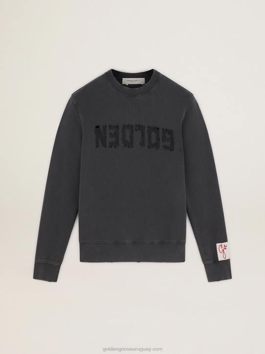 hombres sudadera de la colección con logo en gris antracita con tratamiento envejecidoGolden Goose 02H6694