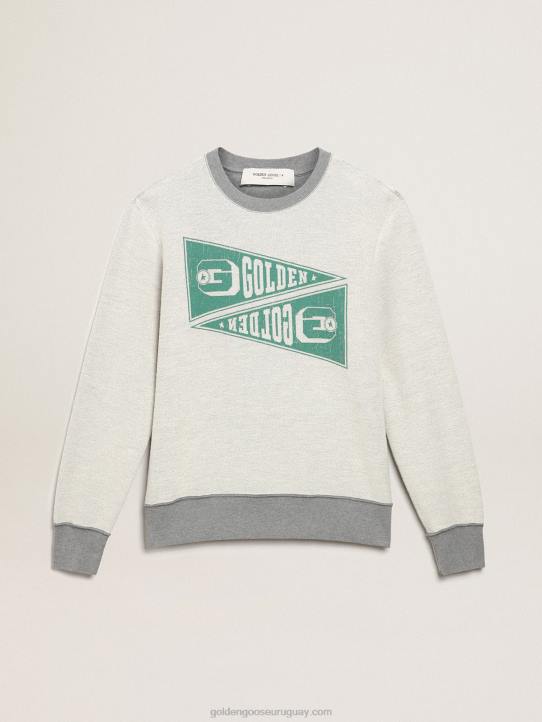 hombres sudadera de la colección gris melange con estampado verde dorado 02H6753