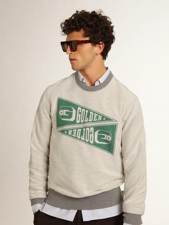 hombres sudadera de la colección gris melange con estampado verde dorado 02H6753