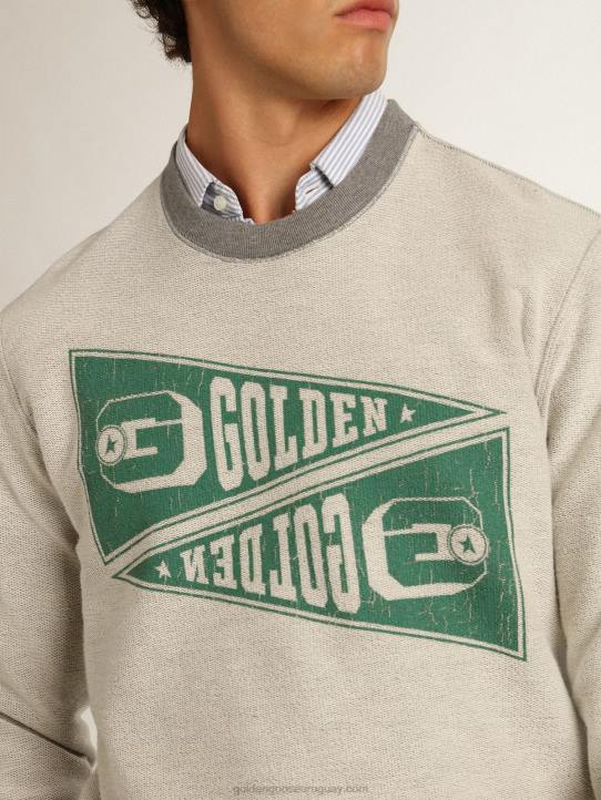 hombres sudadera de la colección gris melange con estampado verde dorado 02H6753