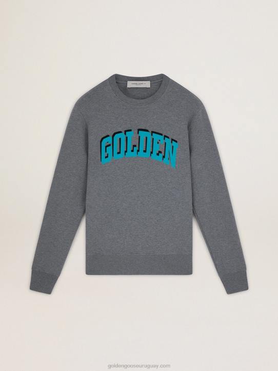 hombres sudadera gris de la colección journey con letras en contraste dorado turquesa 02H6767