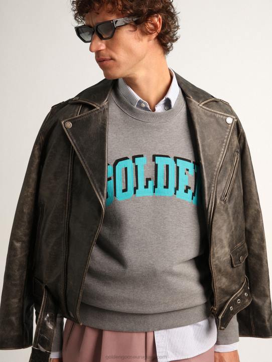hombres sudadera gris de la colección journey con letras en contraste dorado turquesa 02H6767