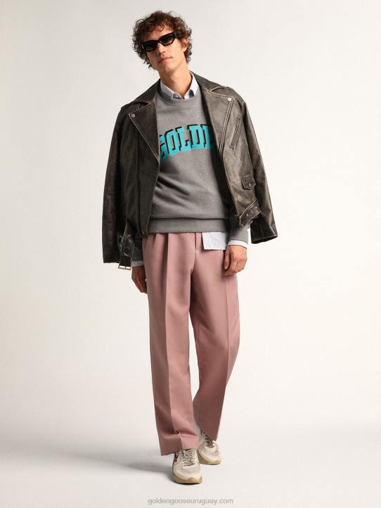 hombres sudadera gris de la colección journey con letras en contraste dorado turquesa 02H6767