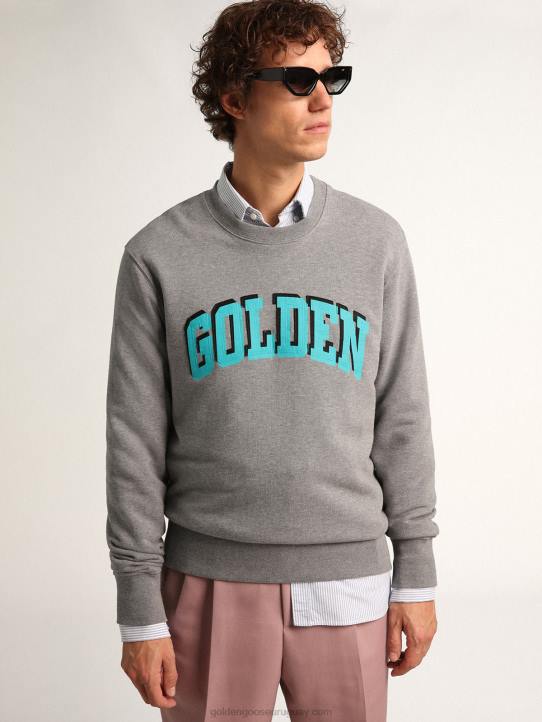 hombres sudadera gris de la colección journey con letras en contraste dorado turquesa 02H6767