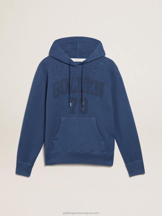 hombres sudadera midshipman-blue Journey collection con lettering 78 dorado y tratamiento efecto lluvia 02H6739