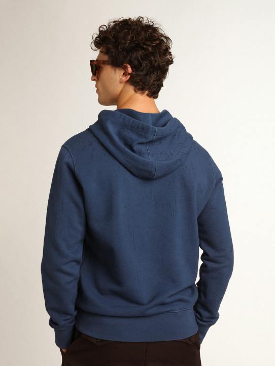 hombres sudadera midshipman-blue Journey collection con lettering 78 dorado y tratamiento efecto lluvia 02H6739