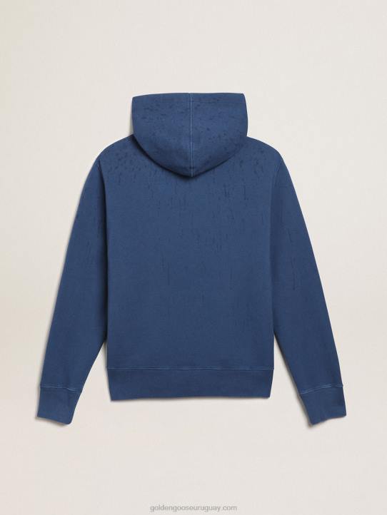 hombres sudadera midshipman-blue Journey collection con lettering 78 dorado y tratamiento efecto lluvia 02H6739