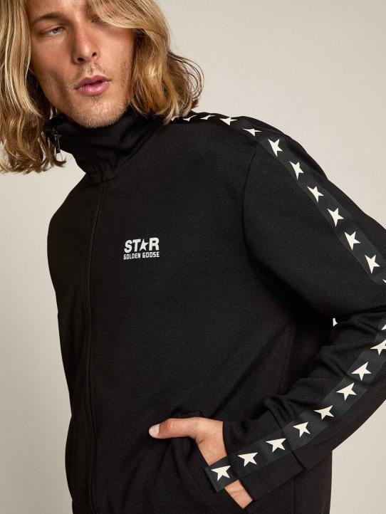hombres sudadera negra con cremallera y estrellas blancas en contrasteGolden Goose 02H6705
