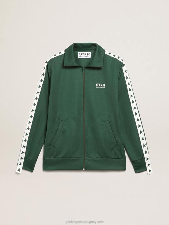 hombres sudadera verde con cremallera y franja blanca con estrellas a contrasteGolden Goose 02H6691