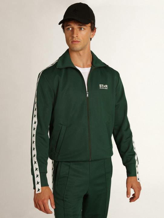 hombres sudadera verde con cremallera y franja blanca con estrellas a contrasteGolden Goose 02H6691