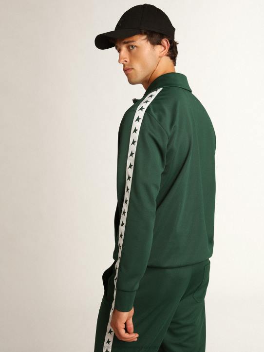 hombres sudadera verde con cremallera y franja blanca con estrellas a contrasteGolden Goose 02H6691