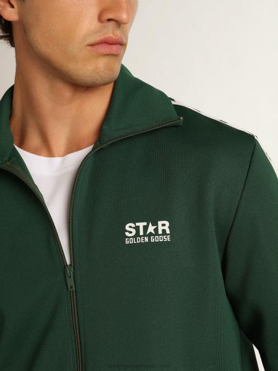 hombres sudadera verde con cremallera y franja blanca con estrellas a contrasteGolden Goose 02H6691