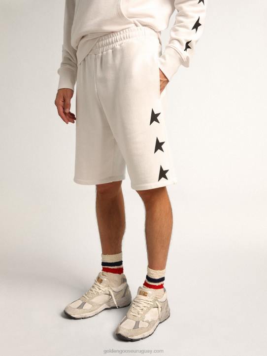 hombres Bermudas diego star collection en blanco vintage con estrellas negras en contrasteGolden Goose 02H6751