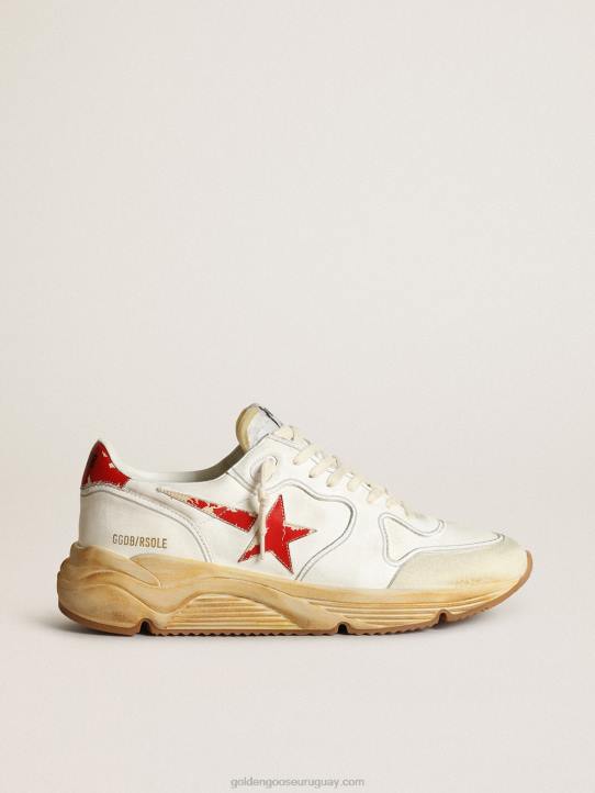 hombres Deportivas suela running con estrella y refuerzo en el talón de piel con estampado digital rojoGolden Goose 02H6541