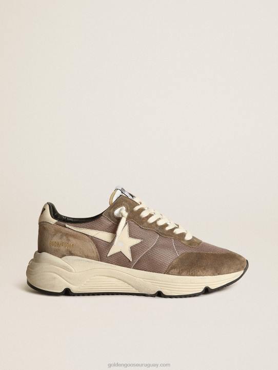 hombres Zapatillas deportivas con suela de running de malla verde oliva y piel con estrella de piel color crema y refuerzo en el talónGolden Goose 02H6568