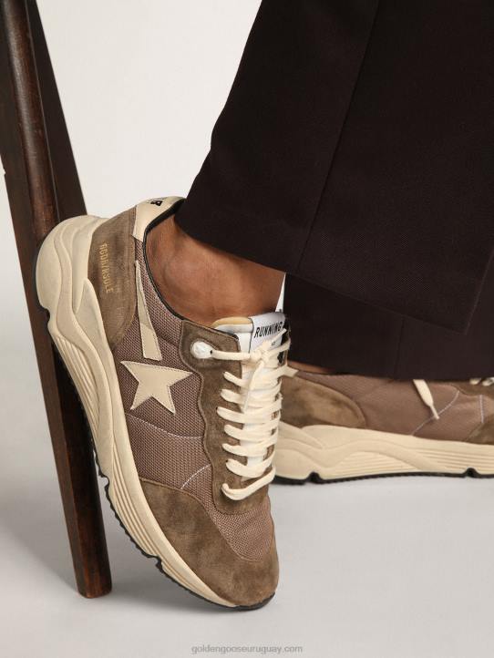 hombres Zapatillas deportivas con suela de running de malla verde oliva y piel con estrella de piel color crema y refuerzo en el talónGolden Goose 02H6568