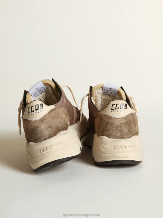 hombres Zapatillas deportivas con suela de running de malla verde oliva y piel con estrella de piel color crema y refuerzo en el talónGolden Goose 02H6568