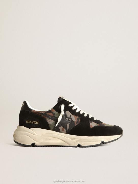 hombres Zapatillas deportivas con suela de running de nailon antidesgarro con estampado de camuflaje y estrella de piel negraGolden Goose 02H6641