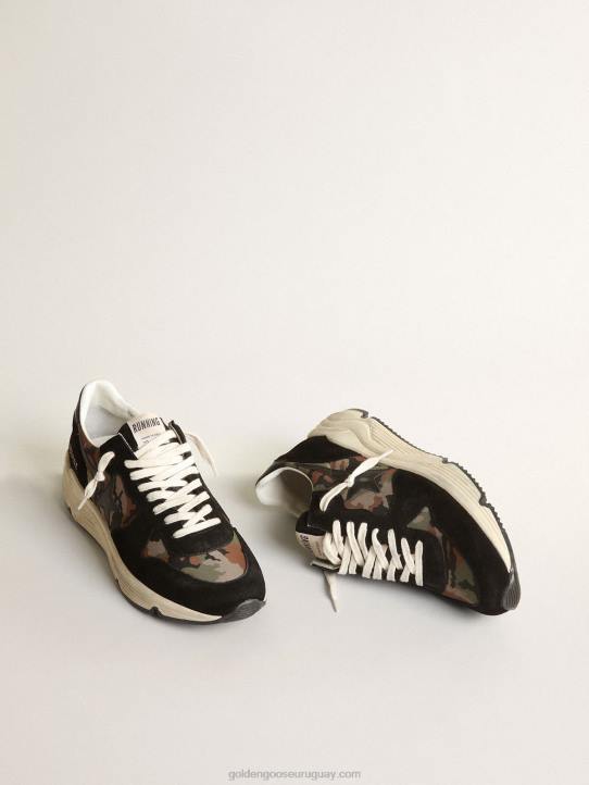 hombres Zapatillas deportivas con suela de running de nailon antidesgarro con estampado de camuflaje y estrella de piel negraGolden Goose 02H6641